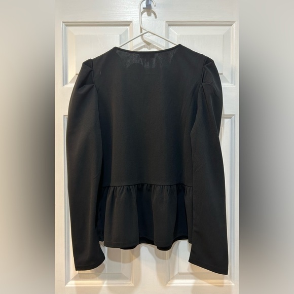 Andree By Unit Elodie Puff Sleeve Scalloped Blouse Tiered Hem Top Women Sz L - Picture 2 of 7